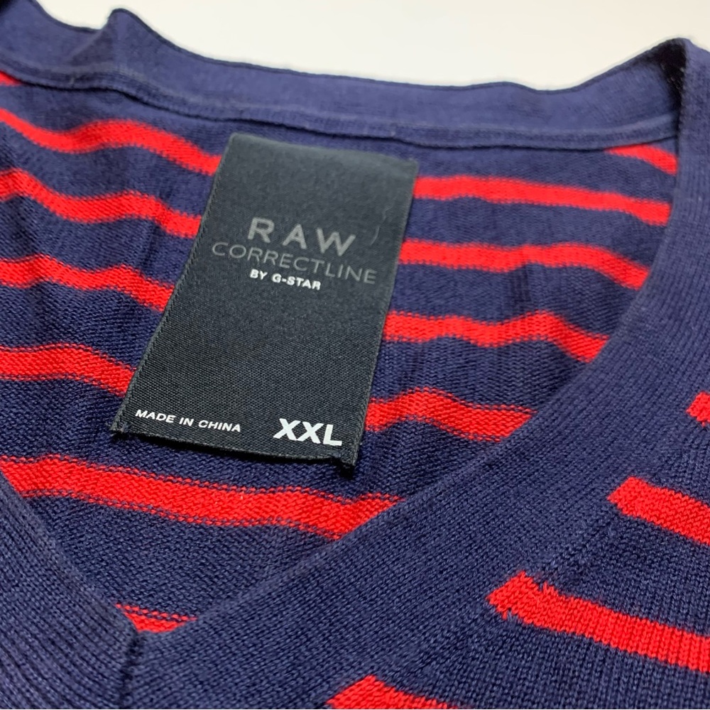 G-Star Correctline Raw Ives V Neck Sweater XL Red blue stripes - Picture 3 of 8